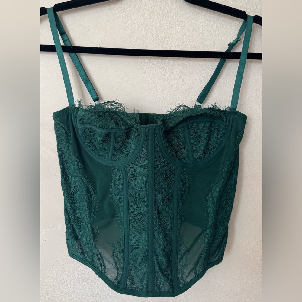 Dark Green Lace Corset Top